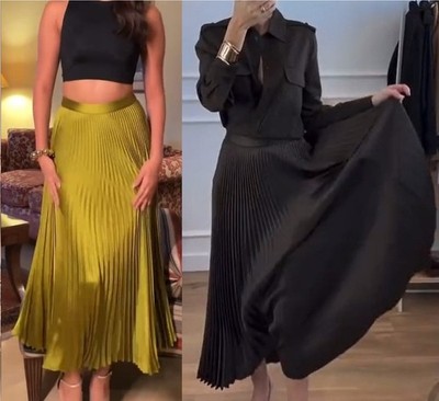 ZARA METALLIC GLOSSY SHINY SATIN HIGH-WAIST MIDI