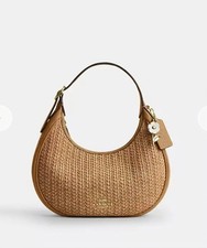 NWT COACH Emily Shoulder Bag Straw and Leather Gold Toast CDX20 Handbag w/ Charm