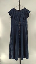 Quince Vintage Wash Tencel Button Front Midi Dress Midnight Blue Basic Sleeved L