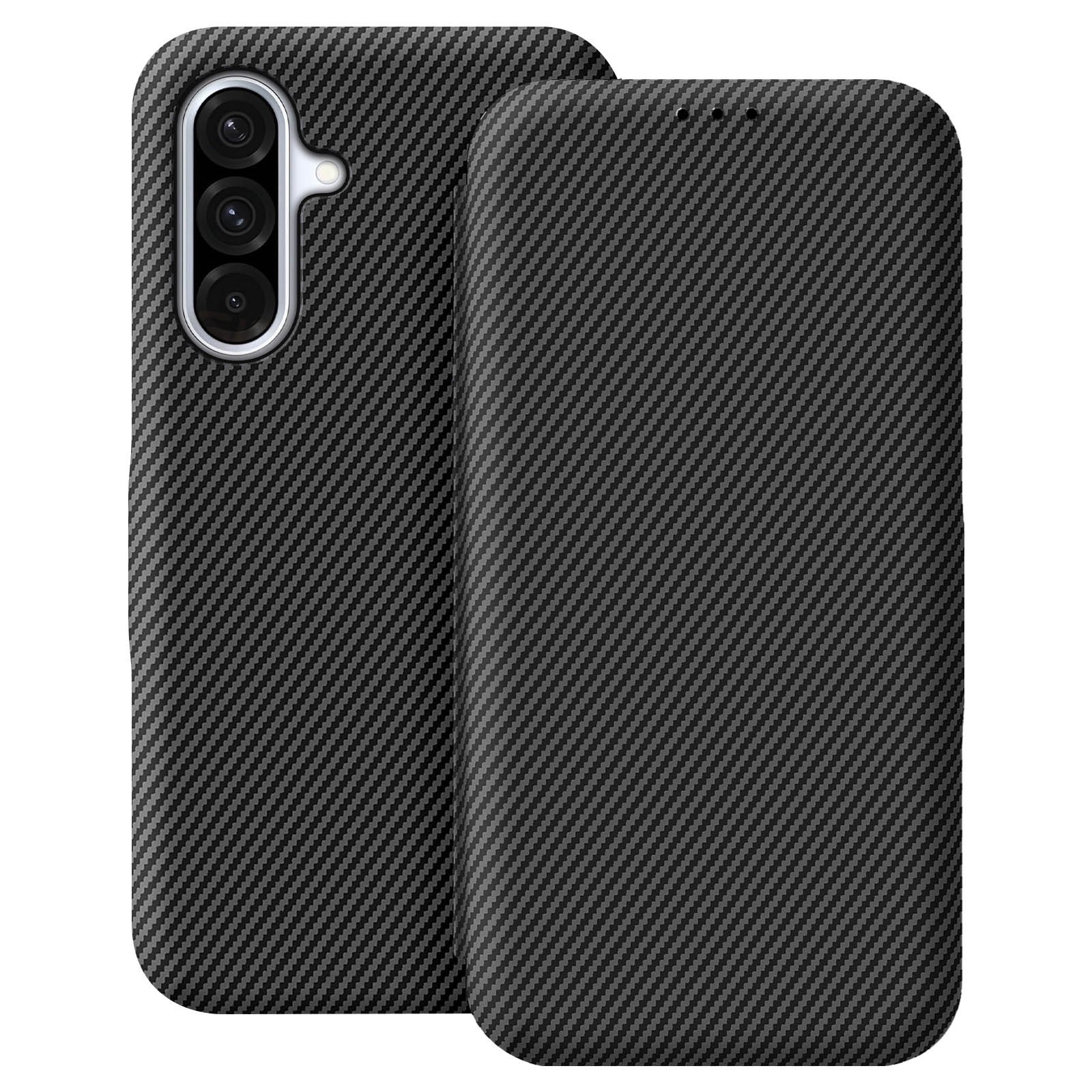 Étui Galaxy A37 Avizar haut de gamme en texture carbone noire et anti-RFID