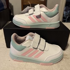Image of Adidas Tensaur Sport 2.0 CF K Child’s Size 11.5 White with Turquoise Trainers