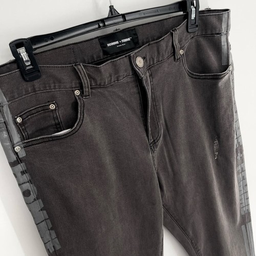 Homme + Femme NEU Skinny Jeans Herren Gr. 40 schwarz grau Logo Streifen Reißverschluss Knöchel - Bild 2 von 10