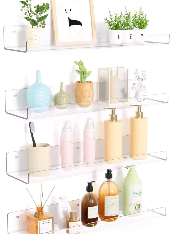 upsimples 4 Pack Acrylic Shelves for Wall Storage, 15" Floating Bookshelves