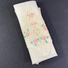 Vintage Delicate Floral Embroidery Handkerchief Scalloped Edged Hanky 11"x11"