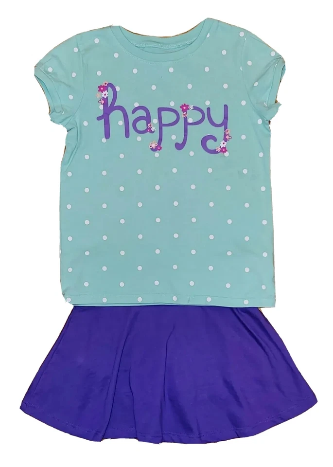 Talla 4/4T Niña Niños Lugar Púrpura Skort Lunares "FELIZ" Camiseta Conjunto Foto 3 de 3