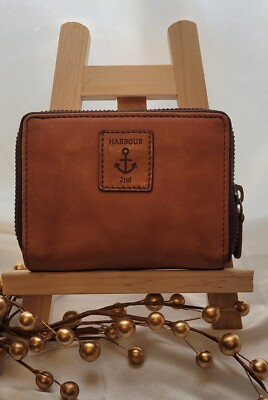 Harbour 2nd NWOT Cognac Leather Wallet Zip Around/Snap Closure Bifold 10 CC slot