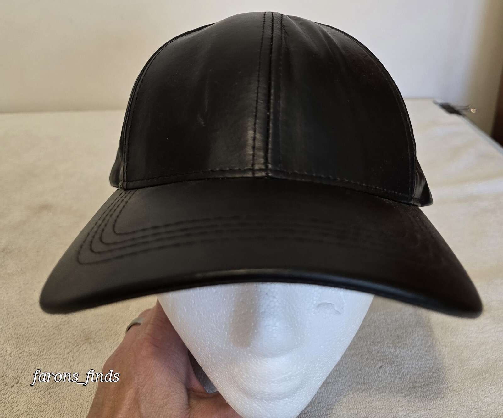 Genuine Solid  Black Leather Adjustable Baseball … - image 1