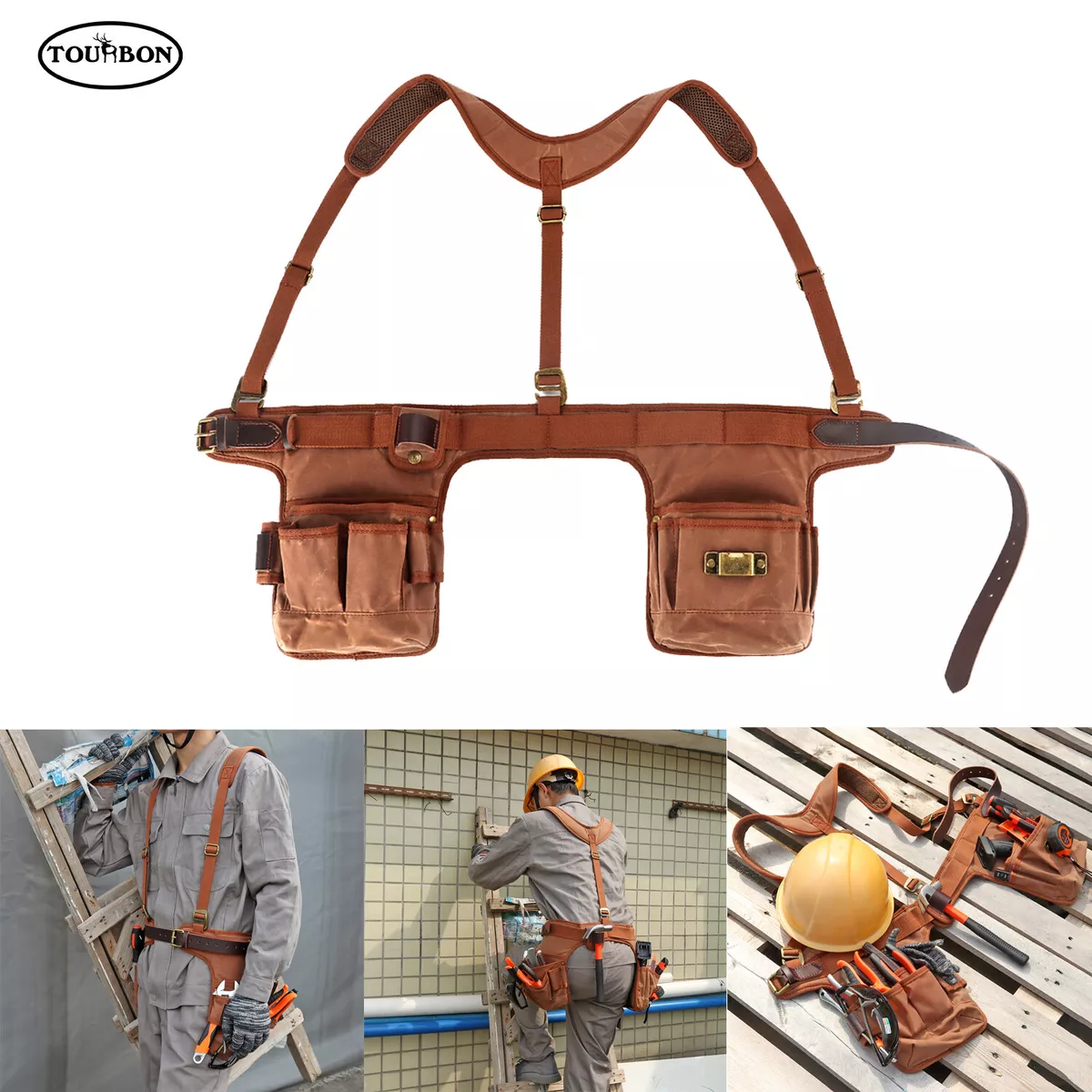 Tourbon Canvas Carpenter Tool Belt with Suspenders for Electrician