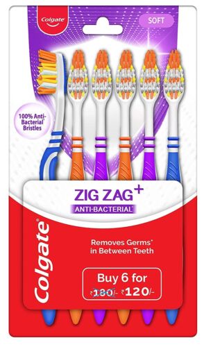 Colgate ZigZag Toothbrush Pack of 6 Manual Toothbrushes Assorted Colors New Soft - Picture 1 of 8