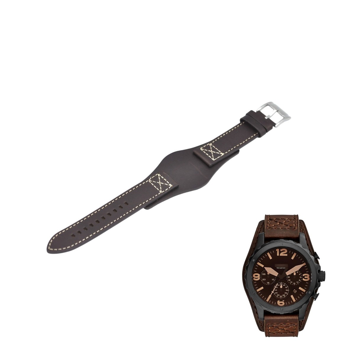 Nate JR1511 22mm Brown Leather Watch Strap For Fossil | eBay