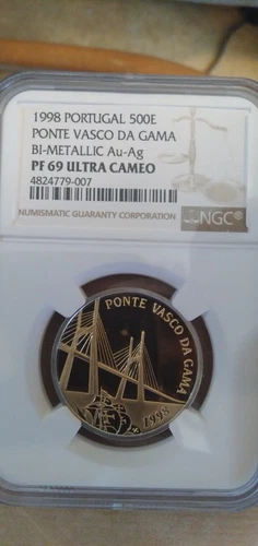 Portugal 1998 "Ponte Vasco Da Gama" 500E BI-METAL gold/silver coin NGC PF 69 UC