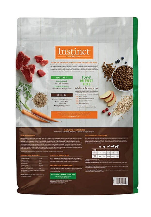 Receta natural de cordero y avena Instinct comida seca para perros bolsa de 24 lb Foto 2 de 4