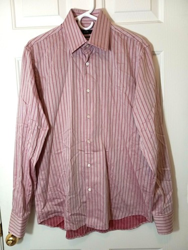 HUGO BOSS Men's Regular Fit Cotton Purple Striped Button Shirt Size 15 1/2 34/35