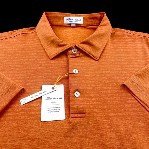 Peter Millar Crown Sport Summer Comfort Striped Polo Shirt Orange Large - 第 4/6 張圖片
