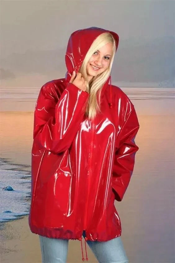 Women Vinyl Patient Coat Glossy Jacket Hoodie Parka Waterproof Punk Rock Slicker