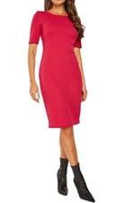 Ladies Fuchsia Scoop Neck Short Sleeve Soft Stretchy Party Evening Womens Dress