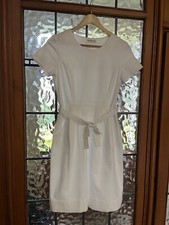 Whistles Dress UK 8 White 100% Cotton Waffle Summer Lined Belted Bow