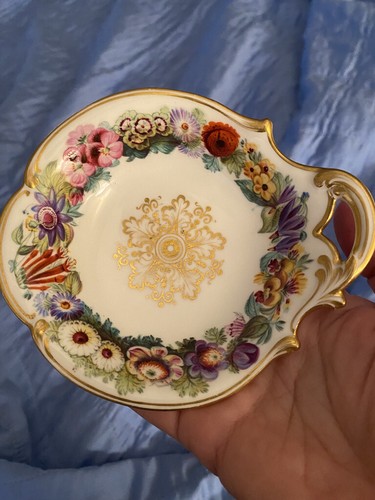 RARO ANTICO PIATTO SPILLA floreale primi 19c inglese tutto dipinto a mano con manico-A+++ - Foto 4 di 6
