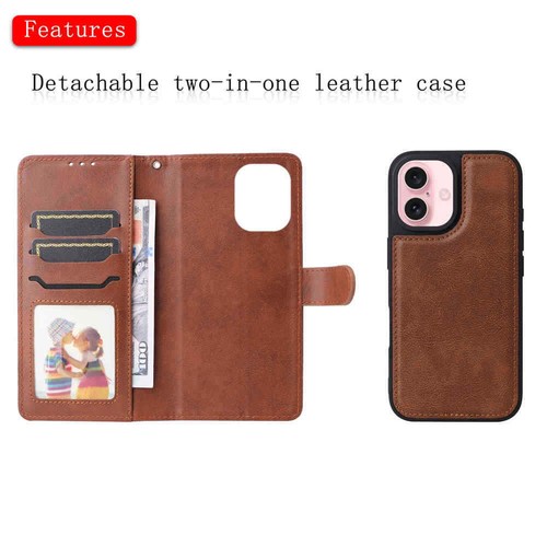 For iPhone 16 Pro 15 14 13 12 11 SE XR 7 8 Detachable Leather Wallet Case Cover - Picture 35 of 51