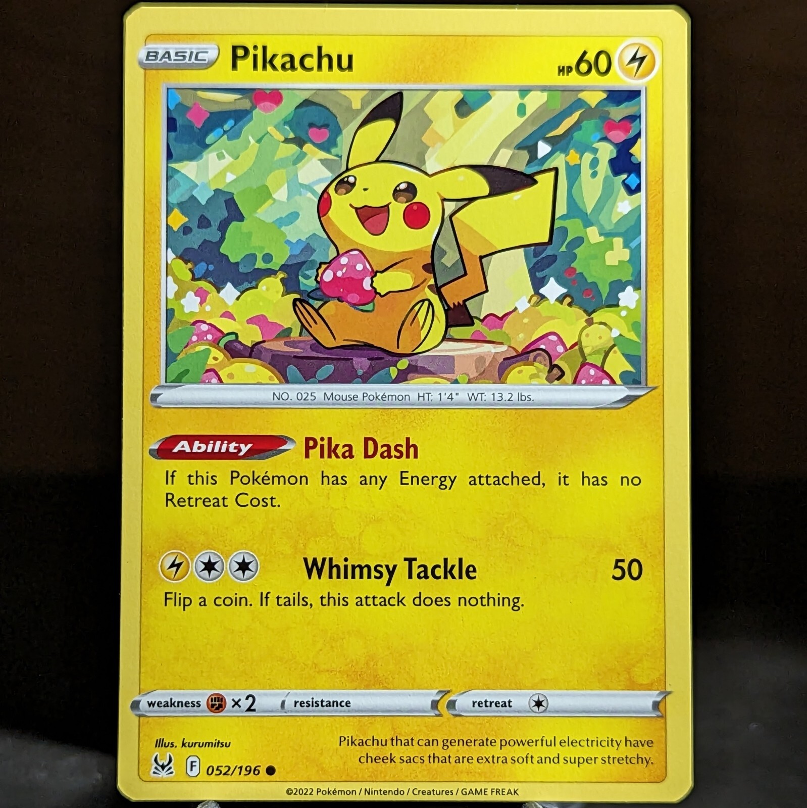 Pikachu 052/196 NM Lost Origin Pokemon Card love happy joy colorful heart 52/196