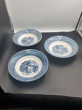 Vintage Currier & Ives Soup/ Fruit bowls Set Of 3 White/blue 