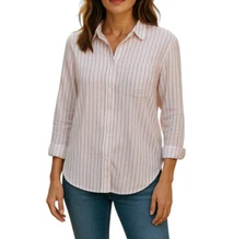GRAYSON Anthropologie NWT $128 The Hero White / Red Striped Button Down Shirt M