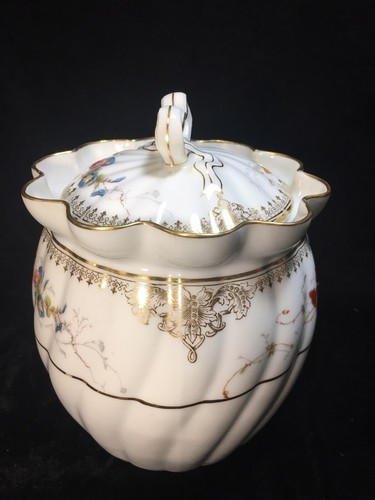 c1890 Oscar Gutherz Limoges Spring Flowers/Gold Filigree BISCUIT JAR - Picture 3 of 7