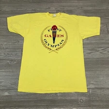 Flint Olympian Games Shirt Mens L Yellow Vintage 80s Michigan Canusa USA 5030