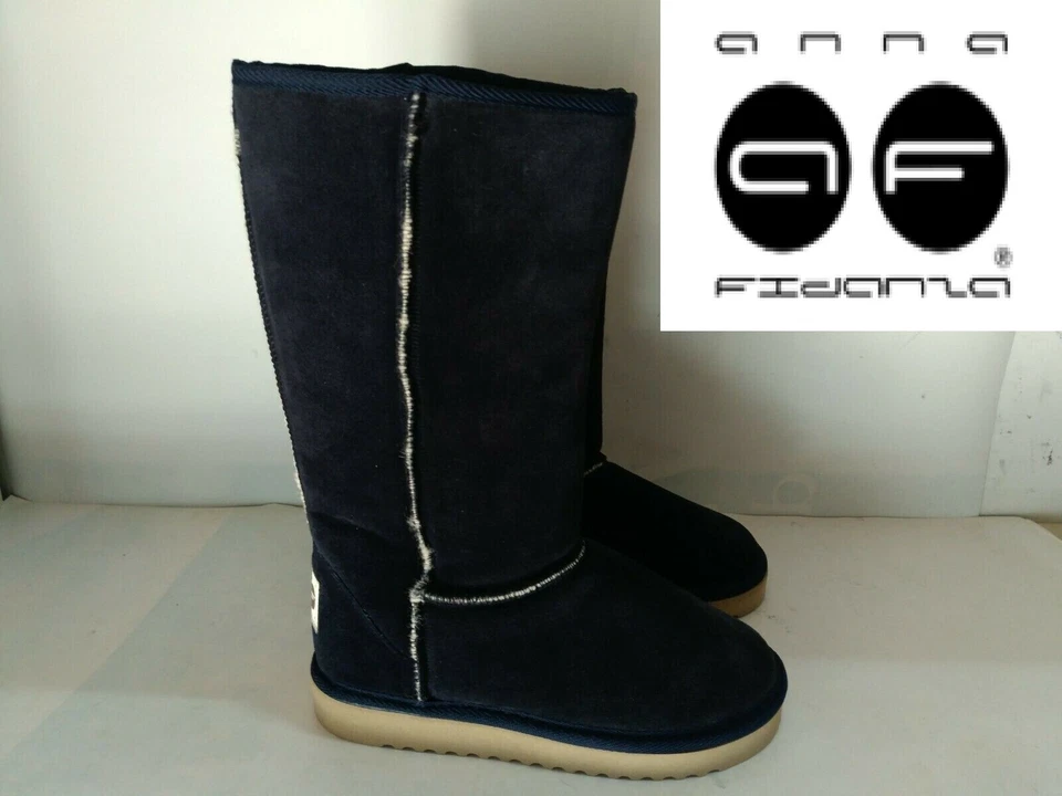 ANNA FIDANZA Bota Mujer Gamuza Lana Azul HECHA EN ITALIA N.O 36 NUEVAS - Imagen 1 de 4