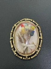 Vtg 60s 70s DRIED FLOWER DOME BROOCH Or Pendent Bubble 3D Real Floral Artisan