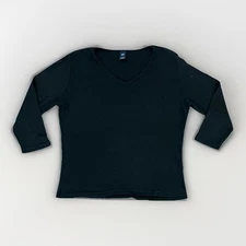 Gap Womens Black Pullover V-Neck 3/4 Sleeve Collarless Blouse Top Shirt XL
