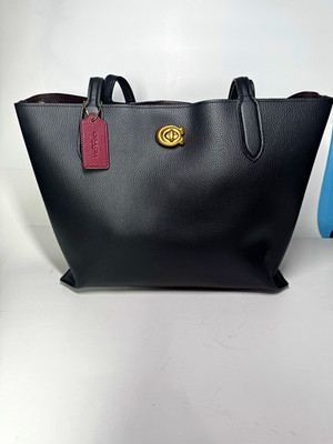Coach Willow Tote C0689 Black Polished Pebble Leather Brass NWT