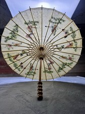 Vintage Japanese Wagasa Paper Parasol Bamboo Umbrella Hand Painted Butterfly 22