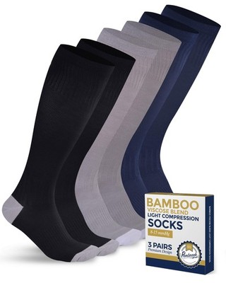 Pembrook Bamboo Viscose Light Compression Socks - 3 Large, Black/Grey/Navy