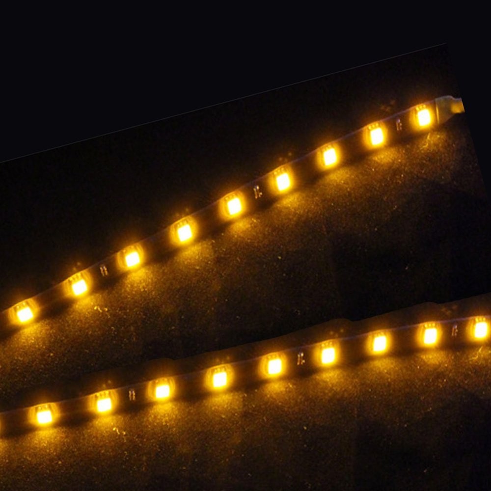 - Senza marca/Generico - - 1 Striscia Contorno Fari LED Diurna 5050 30cm Giallo 12 Smd Ip68 Auto Moto 12V - Miniatura 4