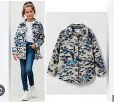 Zara Girl's 11-12 Textured Blue Floral Overshirt Shacket Jacket Wool Blend