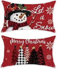 Christmas Pillow Covers 12X20 Set of 2 Let It Snow Snowman Christmas Trees Xmas