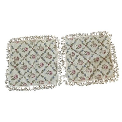 Rose Lattice Pillow Shams Petit Point Needlepoint  with Tassels  A Pair 
