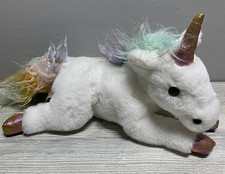 FAO Schwarz Unicorn Plush Stuffed Animal White Pastel Mane Tail Gold Horn Hooves