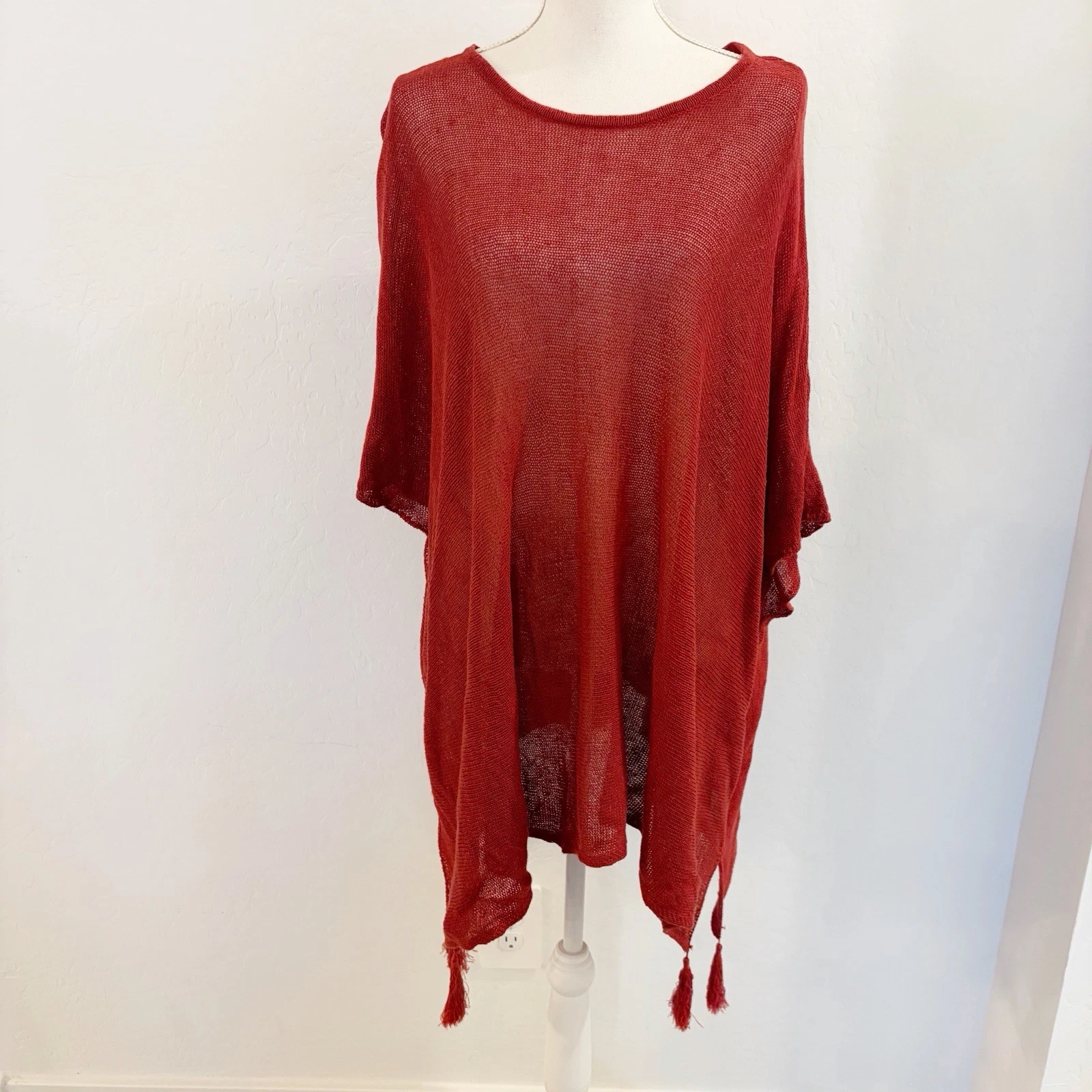 Johnny Was Calme Organic Linen Boho Poncho Size M/L Rust Red Brown