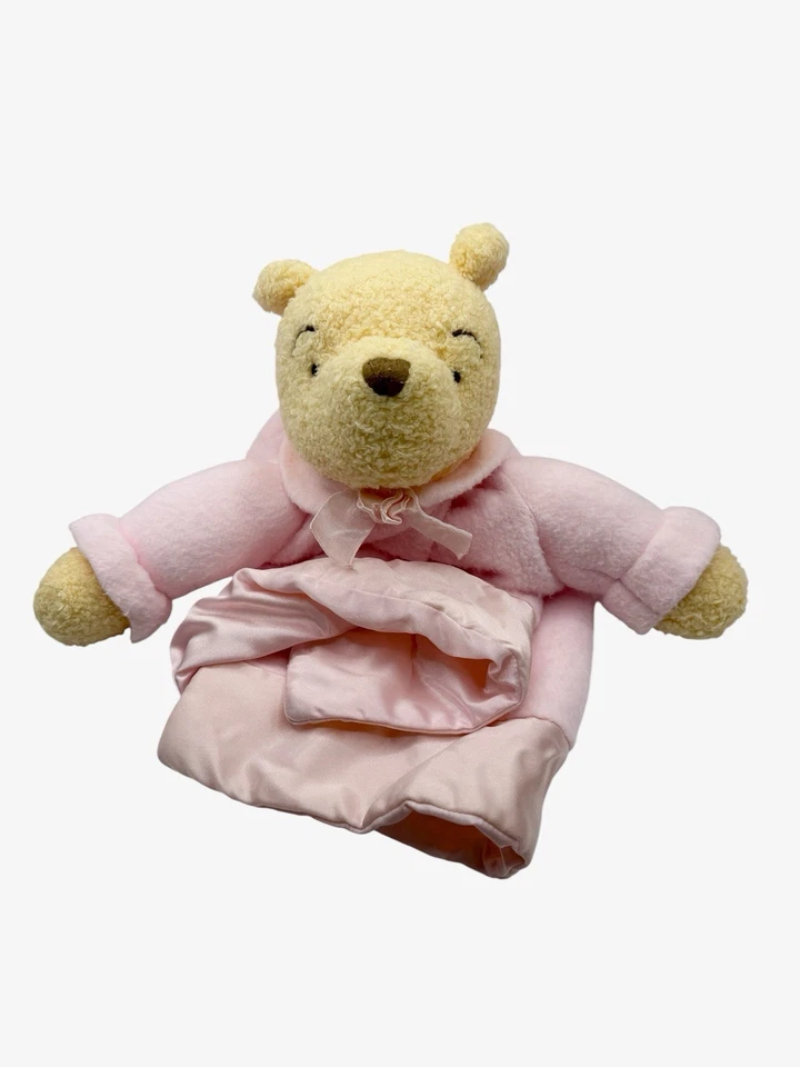 HTF Vintage Winnie the Pooh Pink Baby Lovey Security Blanket Satin Trim Pink - Image 2 of 3