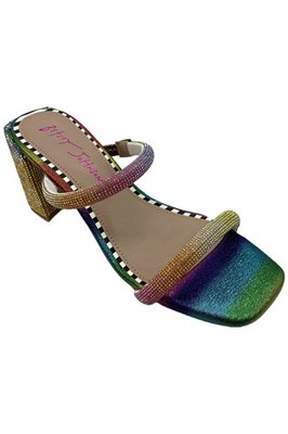 Betsey Johnson Women's Lanee Slip-On Heeled Sandal Rainbow