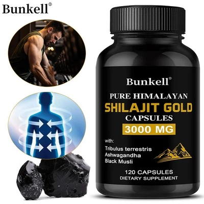 BUNKELL Pure Shilajit 3000mg 30/60/120 Caps, Extrêmement Puissant, Acide Fulvique
