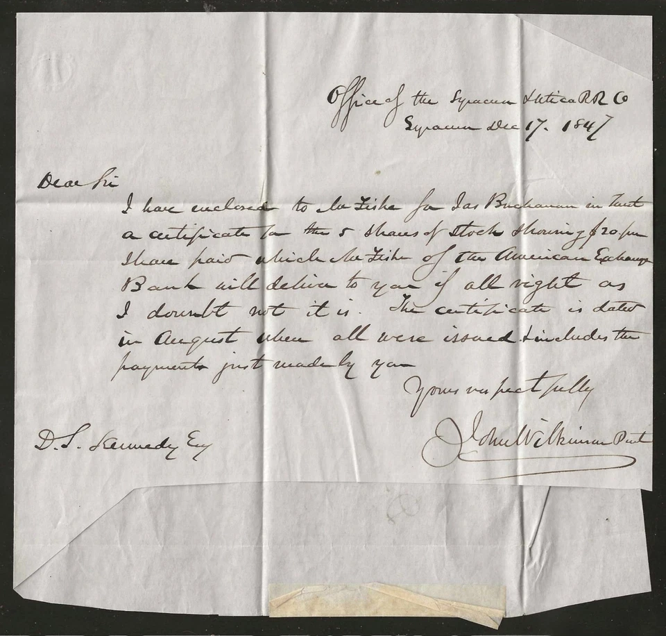 1847 FOLDED LETTER - SYRACUSE NY TO NEW YORK CITY - BLUE CANCEL & POSTAGE - Image 3 of 3