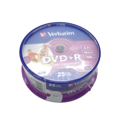 25 Verbatim Rohlinge DVD+R 4,7GB Spindel Printable RW 43539 Cakebox - NEU OVP