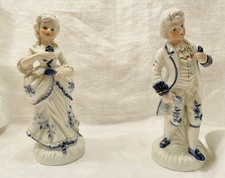 Pair KPM Königliche German Rococo Noble Man Woman Cobalt Gilt Porcelain Figures