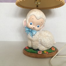 Vintage ceramic musical lamb lamp nursery baby room decor hand painted