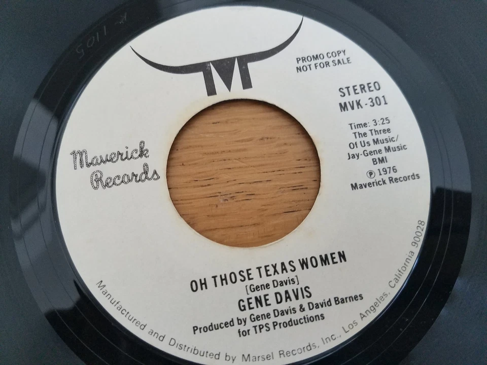 GENE DAVIS - Oh Those Texas женщин РЕДКАЯ 1976 моно / стерео страны промо 7"  - Изображение 2 из 2