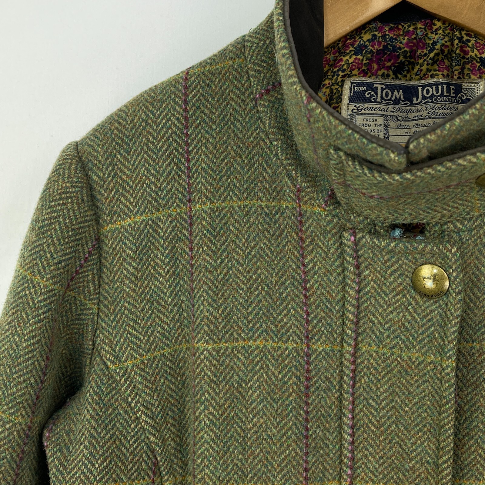 Joules Tweed Field Coat Womens 8 Green Check Country Shooting Fieldcoat