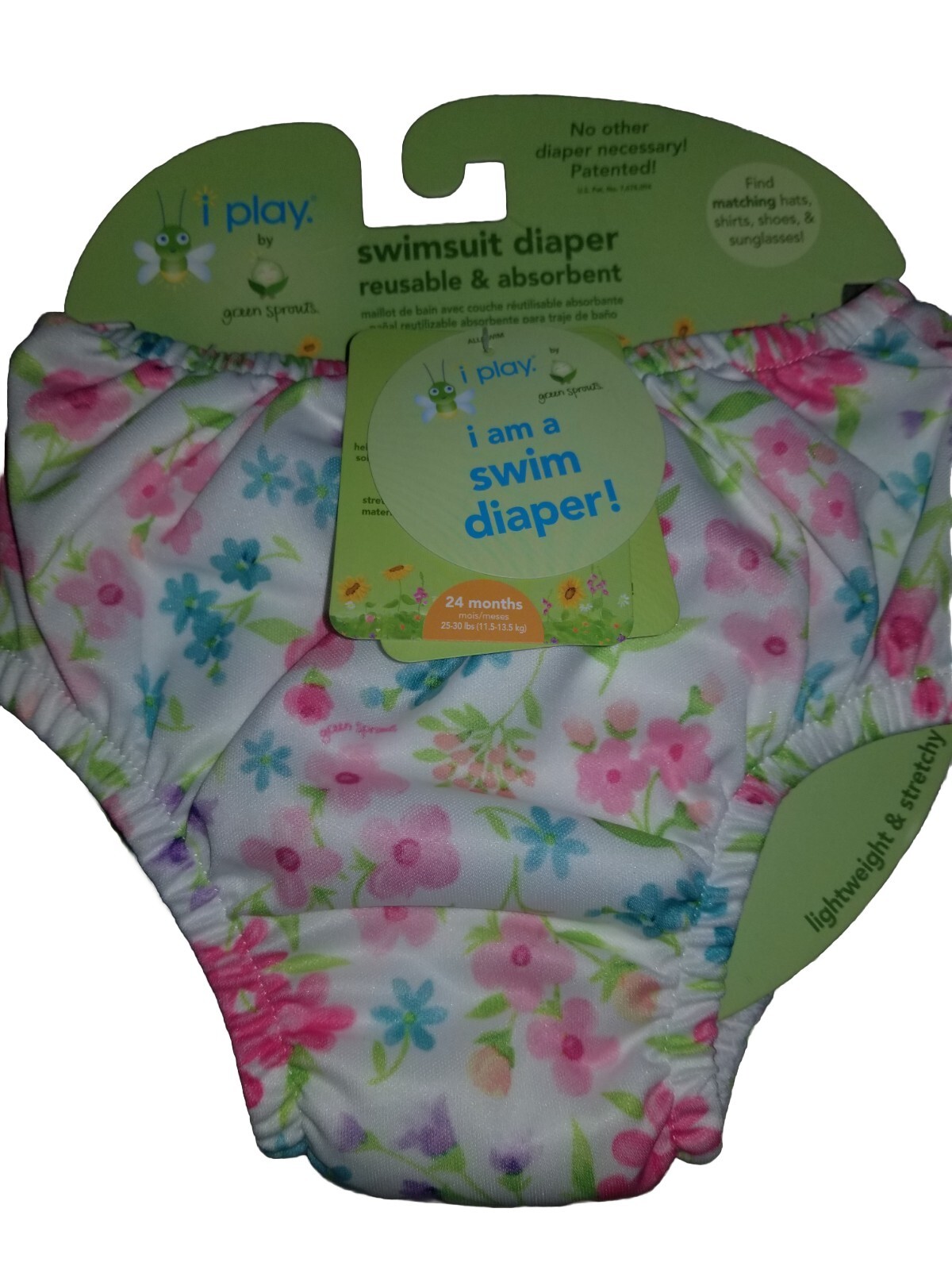 NWT iPlay Swim Diaper Floral 24 Months 25-30lbs Pink Green Blue W